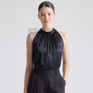 NWT!!  QUINCE  100% Washable Silk Halter Top ~ Black ~ XS